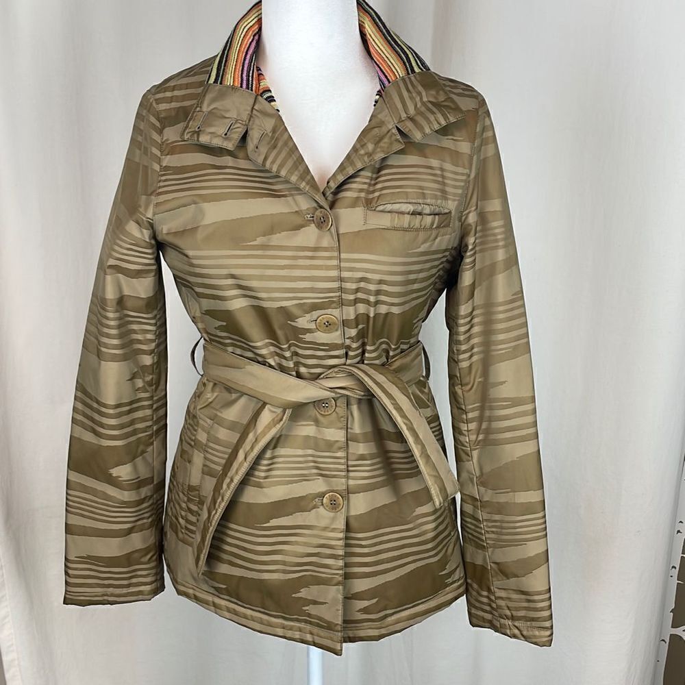 Sport Missoni Tan Wood Grain Printed Belted Lightweight Puffer Jacket sz 42 / US